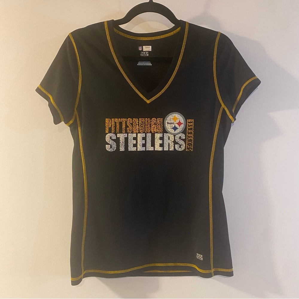 NFL Team Appeal TX3 Cool Pittsburgh Steelers Black & Gold V-Neck T-Shirt Size L